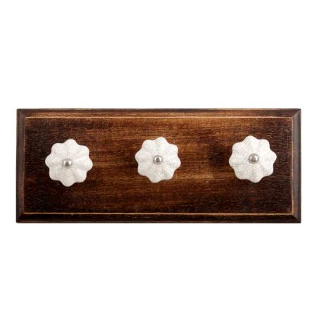 White Crackle Ceramic Melon Wooden Hooks